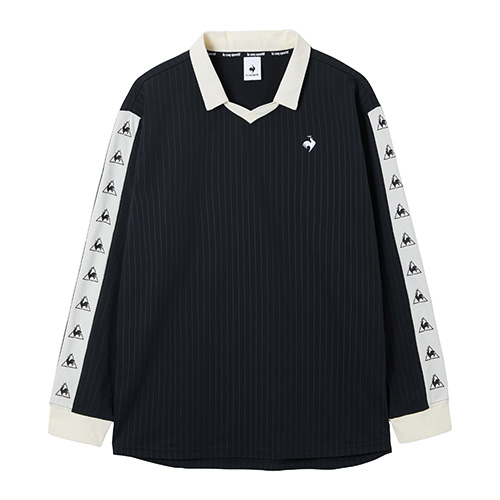 エンボスストライプ襟付き長袖ゲームシャツ